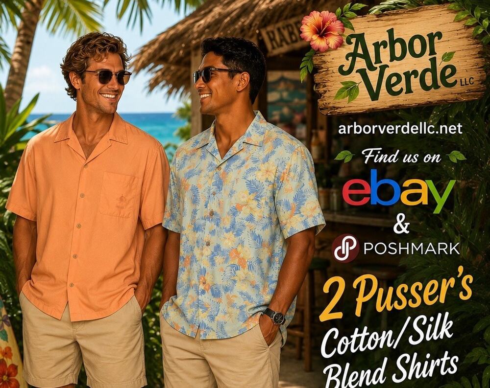 Pusser's Men L - 2 West Indies Camp Shirts Silk Cotton Moisture wicking cool